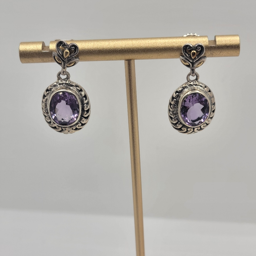 Bali Design Robert Manse 18k Gold & 925 Sterling Amethyst Vintage Earrings